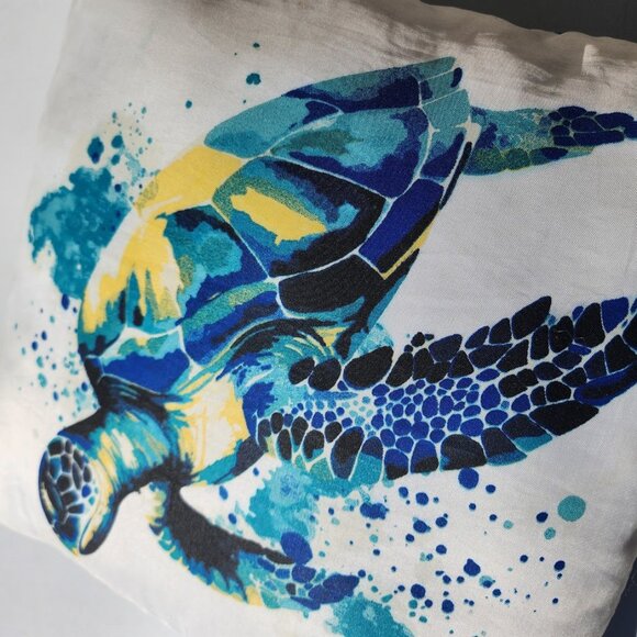 Outdoor Throw Pillow 16" Reversible Sea Turtle Nautical Ocean Coastal Crafted fr - Picture 7 of 11